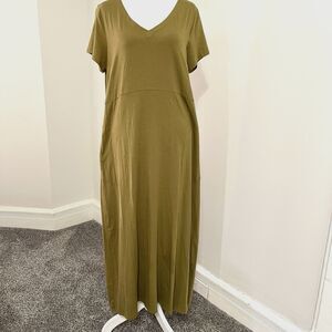 J Jill Maxi Dress Womens Medium Green Short Sleeve V Neck Casual Pockets